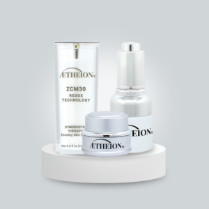 a kit with three Aetheion anti aging products