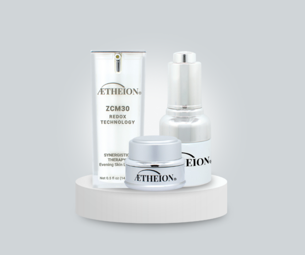 a kit with three Aetheion anti aging products