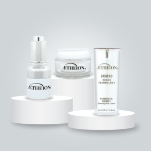 a set of three aetheion products for anti aging skincare