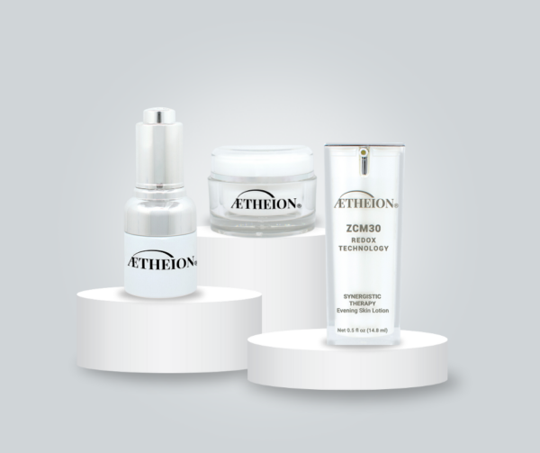 a set of three aetheion products for anti aging skincare